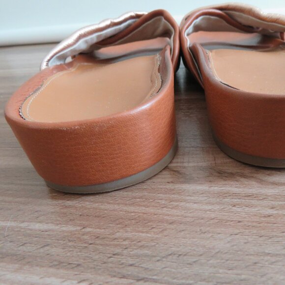 COLE HAAN Arielle Cross Over Slide Sandals in Gold Tan Leather Minimal Size 8.5 - Picture 12 of 15